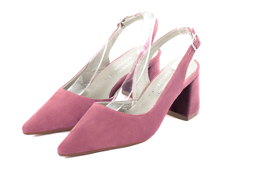 , coloris rose camélia. Bout pointu. Mi-haut à haut. Talon évasé. Cérémonie, soirée, cocktail, évènementiel. Personnalisation : Choix des cuirs, 
                des couleurs et des talons. Petites et grandes pointures. - Florence KOOIJMAN